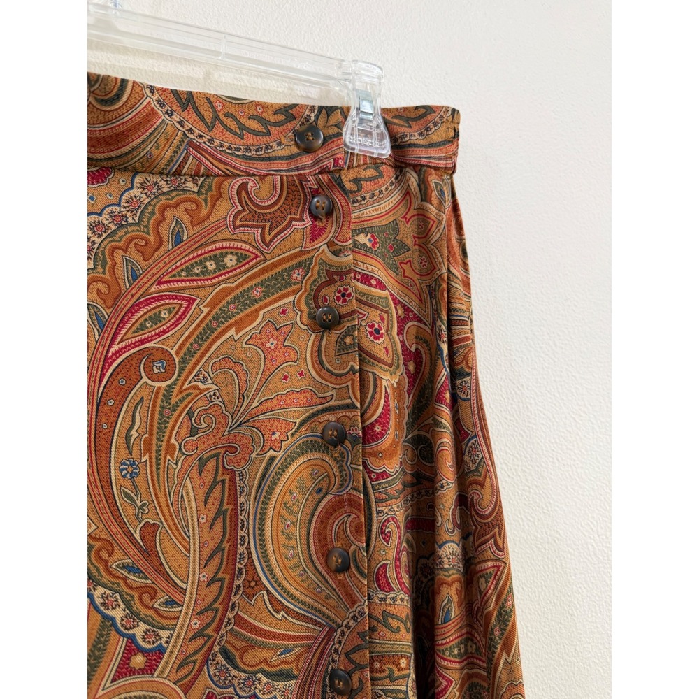 VTG Liz Claiborne Collection Womens 16 Paisley Maxi Skirt Rust Button Side Rayon - Picture 4 of 7